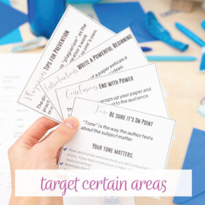 Target certain areas as you work through writing activities.