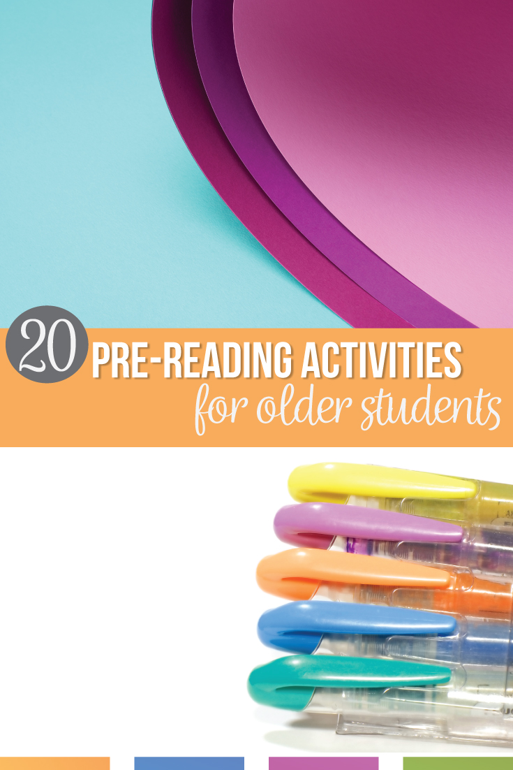 Prereading activities for older students can improve your classroom discussions. Pre reading activities for middle school & pre reading activities for high school encourage literary analysis & reader response questions. These FREE pre reading activities help with reading comprehension. Before reading activities help reluctant readers. Activities for pre reading can be simple & free. Add these literature activities to your reading activities for middle school language arts classes. 