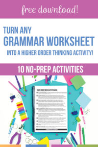 Grammar for high school English classes does not need to start & end with a grammar worksheet. Grammar lessons to help high school students should connect to literature, writing, & informational texts. Teach grammar rules for high school students that will bring clarity to student essays. Grammar activities for high school English provide opportunities for growth & improved student writing. High school grammar worksheets can become important high school ELA lessons with this free grammar PDF.