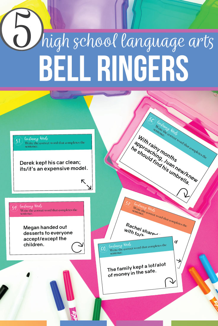 Does your high school language arts classroom need structure and organization? Bell ringers for high school English will build relationships and improve classroom management. Try grammar bell ringers for high school or other engaging lessons for high school English classes. Bell ringers for high school language arts will help you meet literature standards and langauge standards while providing expectations for students. Encourage young writers and readers with bell ringers. 