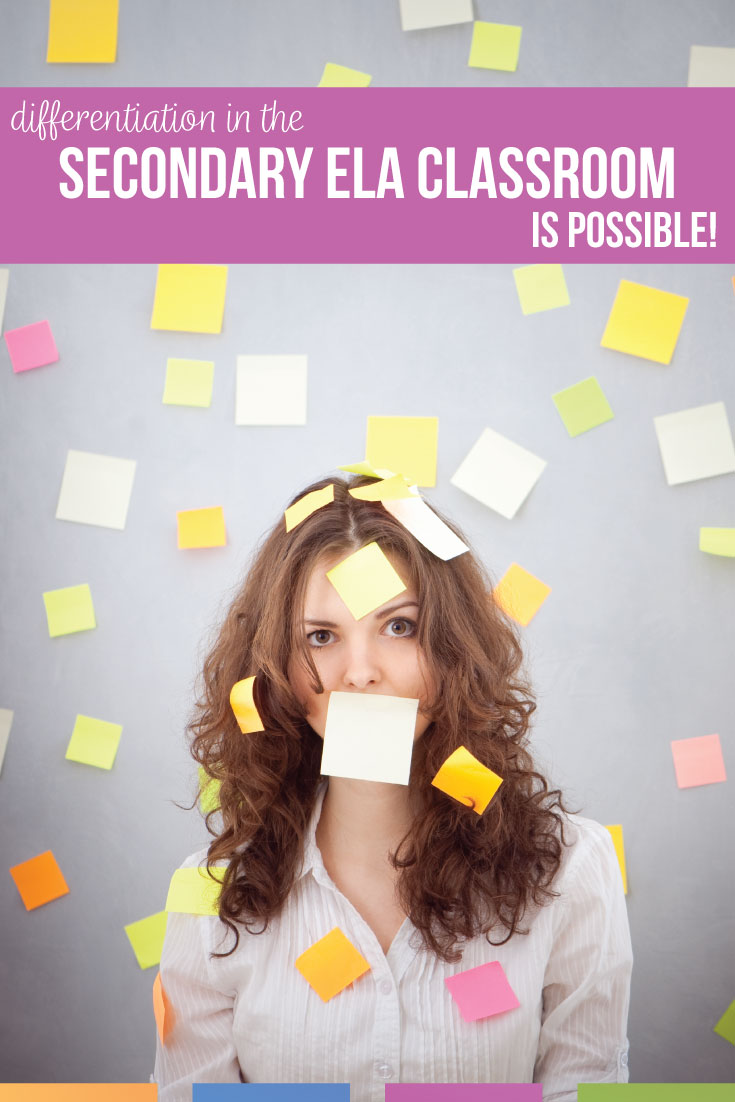 Differentiation in the secondary classroom can improve student understanding, the meeting of standards, & classroom managment. With differentiation in ELA, students feel less frustrated & are more likely to engage in difficult topics. Add differentiation in English classroom with one pagers, graphic organizers, pre-assessments, reading choice, & various writing assignments. 