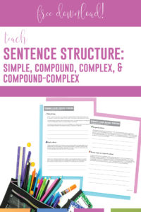 Looking for how to teach sentence structure & connect grammar to writing? Sentence structure activities can engage secondary ELA students & improve writing. Teaching sentence structure requires scaffolded grammar practice & a flexible sentence structure lesson. For how to teach sentence structure, download this free grammar PDF. Sentence structure lessons diversify sentences in student essays. A sentence structure lesson plan will impact middle school language arts classes & high school English.