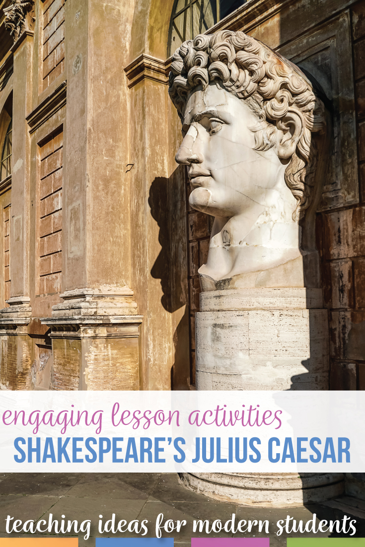 Julius Caesar lesson plan ideas should engage modern language arts students. Bring digital & interactive Julius Caesar activities to your Shakespeare lessons. Julius Caesar lessons can teach the history, content, & theatrical aspects of Shakespeare's play. Teaching Julius Caesar can help English teachers meet literature standards in high school English classes. Julius Caesar lessons allow for scaffolded literature activities. 