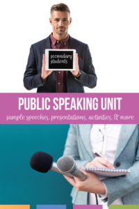 What public speaking unit and public speaking activities will you complete with your secondary students? Adapt this speech unit to your high school English classroom. Add pieces of this speech unit to your language arts curriculum. Finally, download free public speaking activities, a complete public speaking lesson plans PDF.