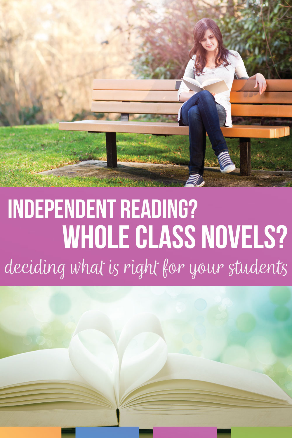 Independent reading and class novels do not need to be an all or nothing experience for high school English classes. Independent reading activities high school often work well with whole class novels. For a list of independent reading books for high school, think of engaging young adult literature & purposeful social discussions. Benefits of whole class novels & novels read in high school can work together as secondary English teachers encourage reading with high school language arts students.