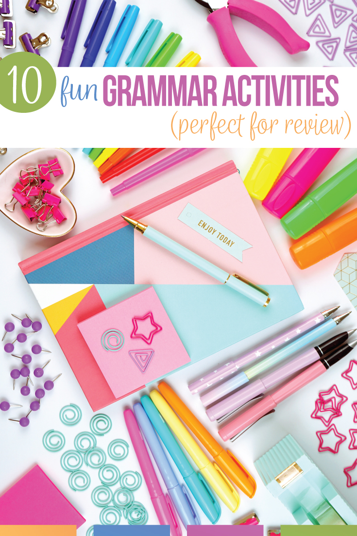 Grammar review can include videos, grammar worksheets, and grammar task cards.