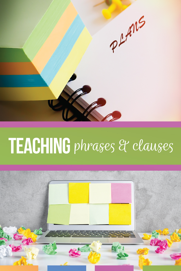 Are you looking for methods for how to teach phrases and clauses? This blog post outlines a complete clauses lesson plan as well as examples for phrases, independent clauses, and dependent clauses for your grammar lessons. Using phrases and clauses activities will connect grammar to your writing lessons. Study punctuation with phrases and clauses with a free grammar download for your high school English lesson plans and teaching phrases and clauses activities.