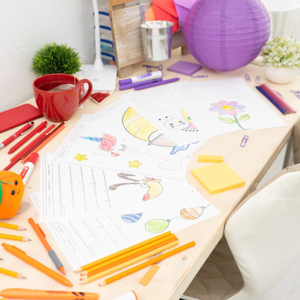 English grammar lessons for kids can include coloring and sorting