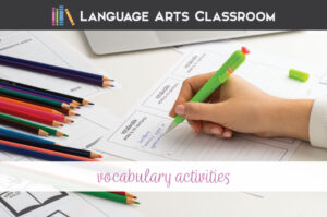 Vocabulary bookmark with a hand writing a word