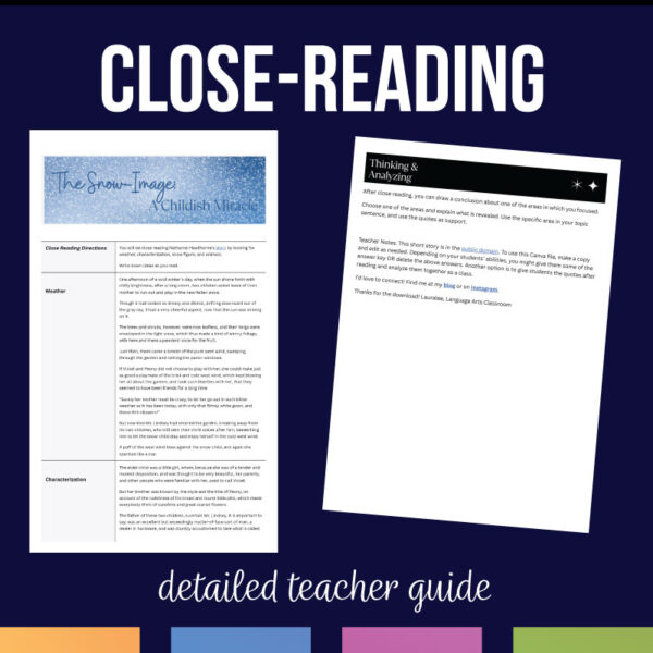 The Snow Image close reading activity